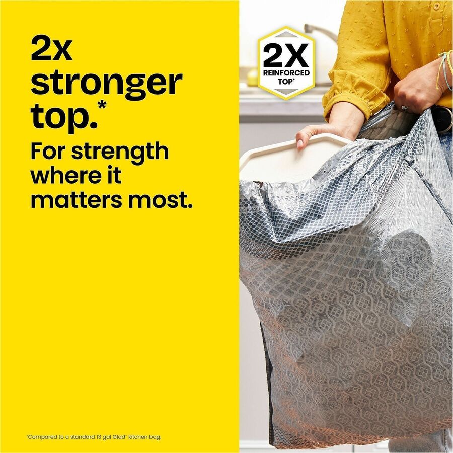 Glad ForceFlex MaxStrength X-Large 20 gal Kitchen Drawstring Trash Bags, 30/Box, 180 Boxes/Bundle (CLO78913BD)