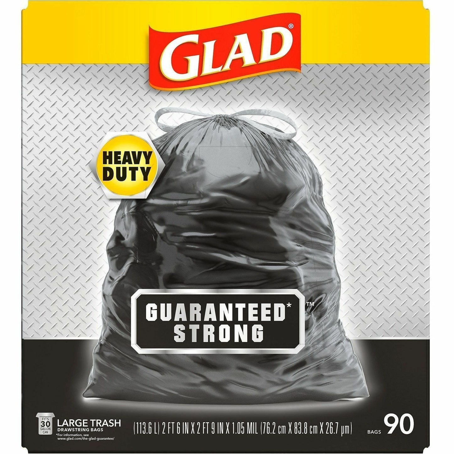Glad Strong Large 30 Gallon Drawstring Trash Bags, 90/Box, 34/Bundle (CLO78952BD)