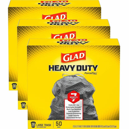 Glad ForceFlex Heavy-Duty 30 Gallon Large Drawstring Trash Bags, 50/Box, 3 Box/Carton, 26 Carton/Bundle (CLO78997BD)