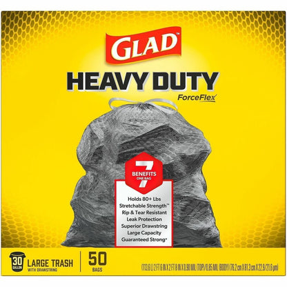 Glad ForceFlex Heavy-Duty 30 Gallon Large Drawstring Trash Bags, 50/Box, 3 Box/Carton, 26 Carton/Bundle (CLO78997BD)