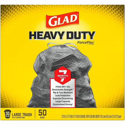 Glad ForceFlex Heavy-Duty 30 Gallon Large Drawstring Trash Bags, 50/Box, 3 Box/Carton, 52 Carton/Pallet (CLO78997PL)