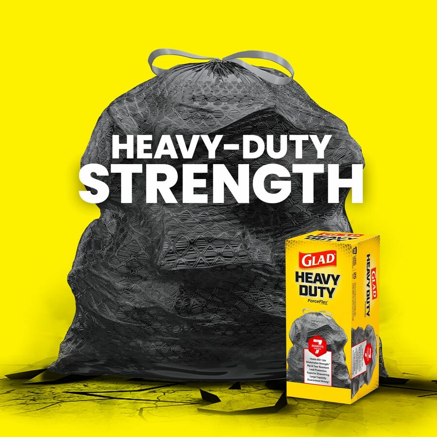Glad ForceFlex Heavy-Duty 30 Gallon Large Drawstring Trash Bags, 50/Box, 3 Box/Carton, 52 Carton/Pallet (CLO78997PL)