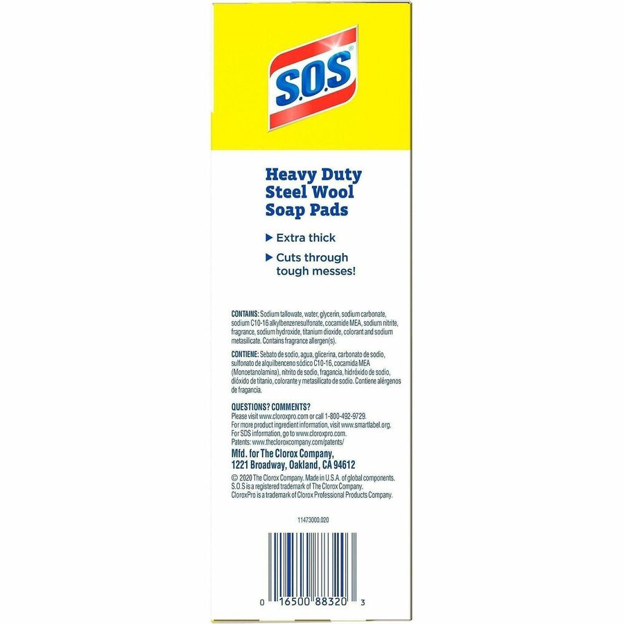 CloroxPro™ S.O.S Steel Wool Soap Pads, 15/Box, 12 Box/Carton, 20 Cartons/Bundle (CLO88320BD)
