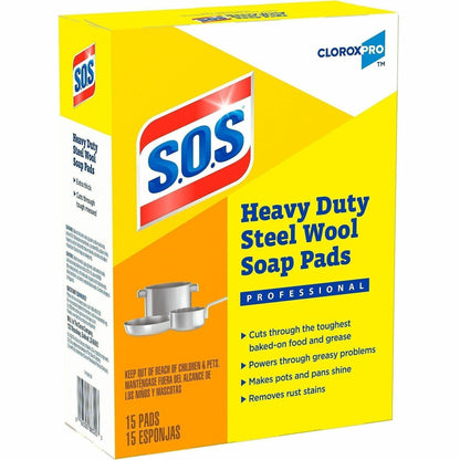 CloroxPro™ S.O.S Steel Wool Soap Pads, 15/Box, 12 Box/Carton, 20 Cartons/Bundle (CLO88320BD)