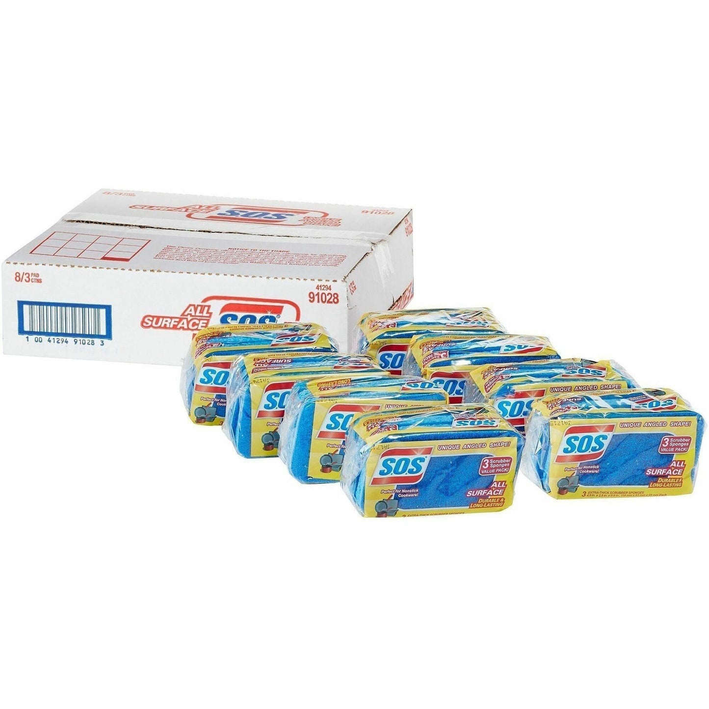 S.O.S All Surface Scrubber Sponge, 3/Pack, 8 Packs/Carton, 84 Cartons/Bundle (CLO91028BD)