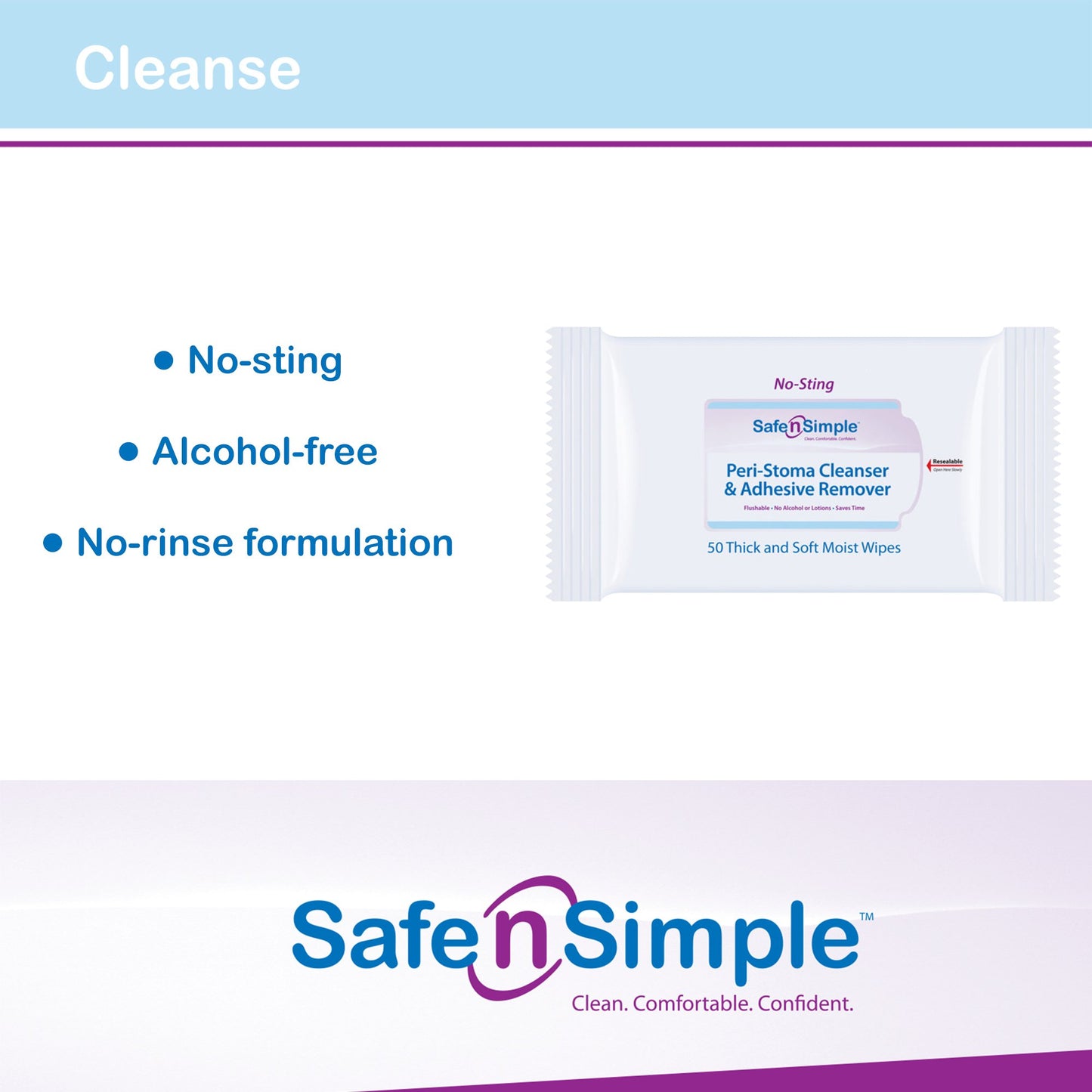 Safe n Simple™ Adhesive Remover Wipe 50 per Pack (704616_PK)