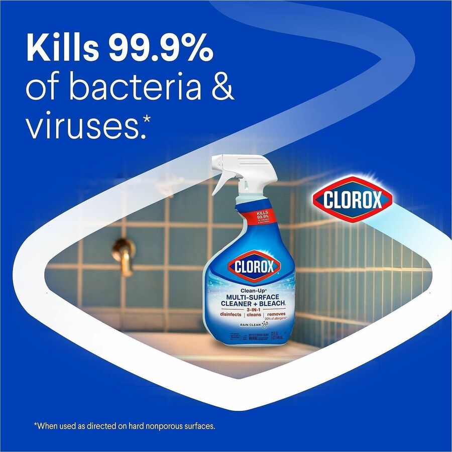 Clorox Clean-Up Multi-Surface Cleaner with Bleach, Spray, 32 fl oz, Rain Clean Scent (CLO30197)