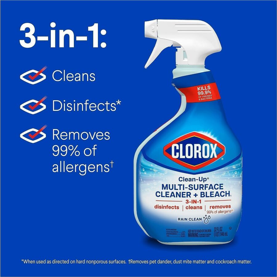 Clorox Clean-Up Multi-Surface Cleaner with Bleach, Spray, 32 fl oz, Rain Clean Scent (CLO30197)