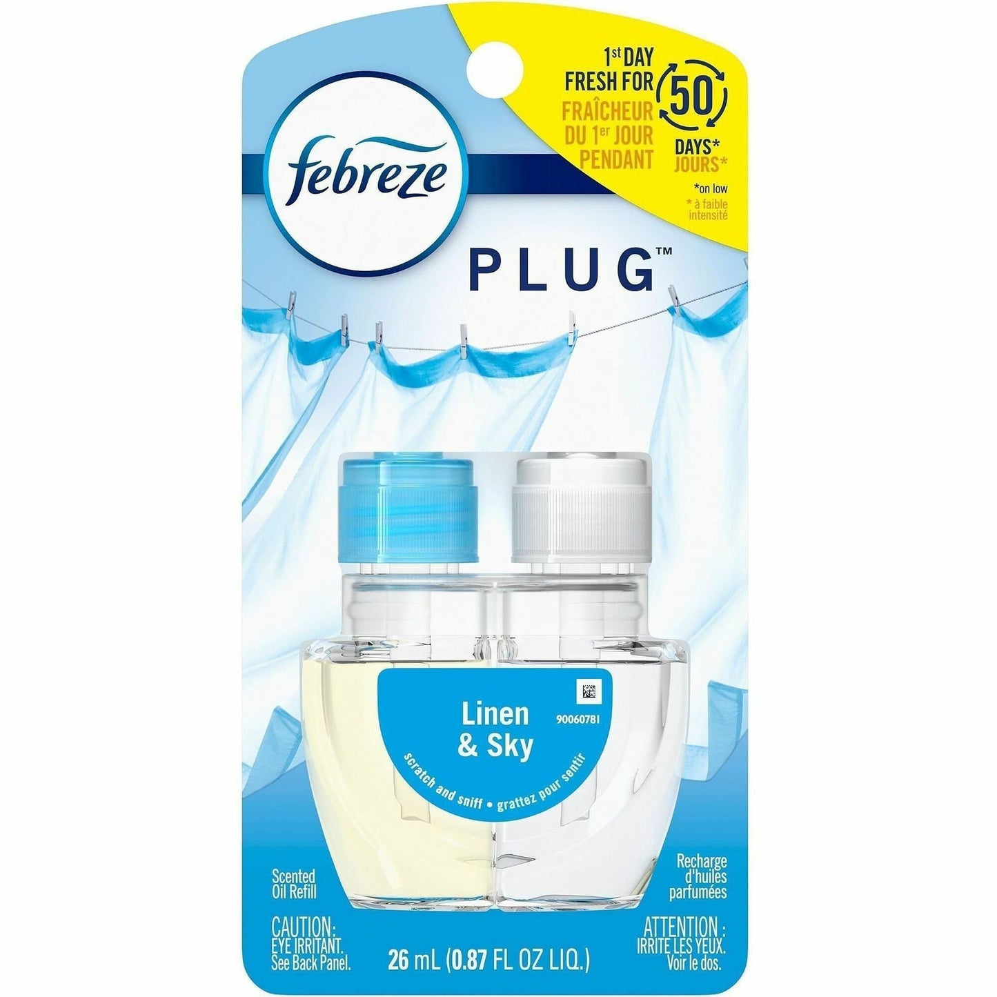 Febreze Linen/Sky Airfreshener Plug Refills, Oil, 0.9 fl oz, Linen & Sky, 50 Day, 6/Carton (PGC74901CT)
