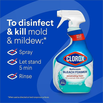 Clorox Disinfecting Bathroom Foamer with Bleach, 30 fl oz (0.9 quart), Ocean Mist Scent (CLO30614EA)