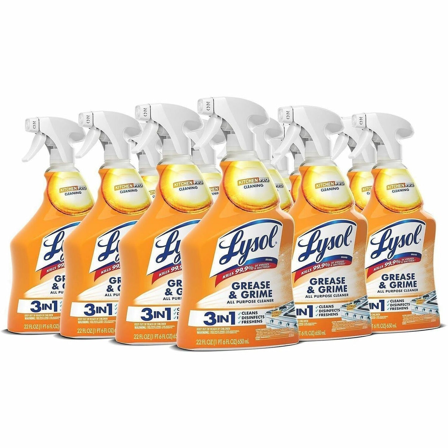 LYSOL® Brand Kitchen Pro Antibacterial Cleaner, Citrus Scent, 22 oz Spray Bottle, 9/Carton (RAC79556)