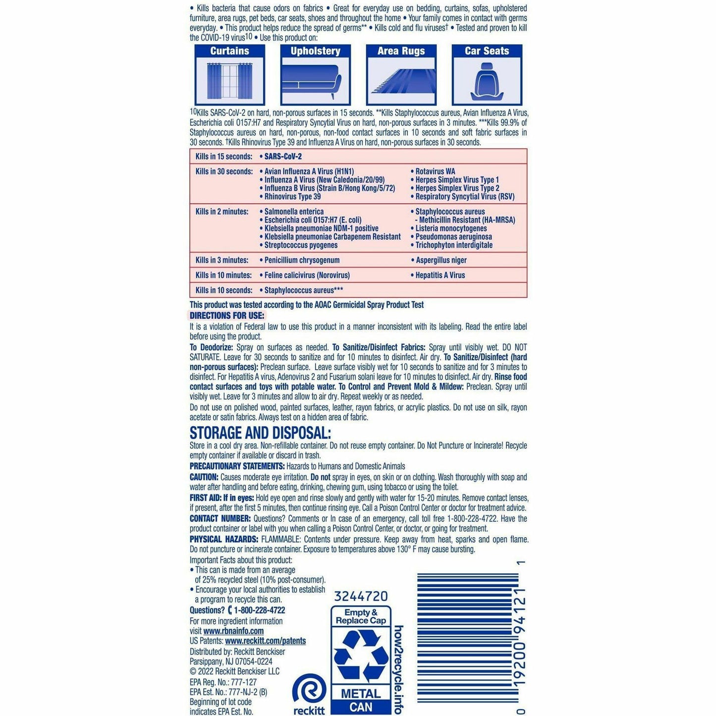 Lysol Fabric Disinfectant Spray, 15 fl oz, Lavender Fields Scent, 12/Carton (RAC94121CT)
