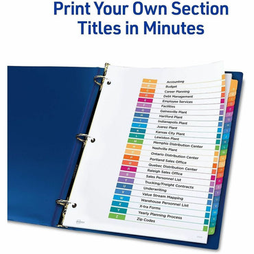 Avery Customizable Table of Contents Ready Index Multicolor Dividers, 26-Tab, A to Z, 11 x 8.5, White, 6 Sets (AVE11832)