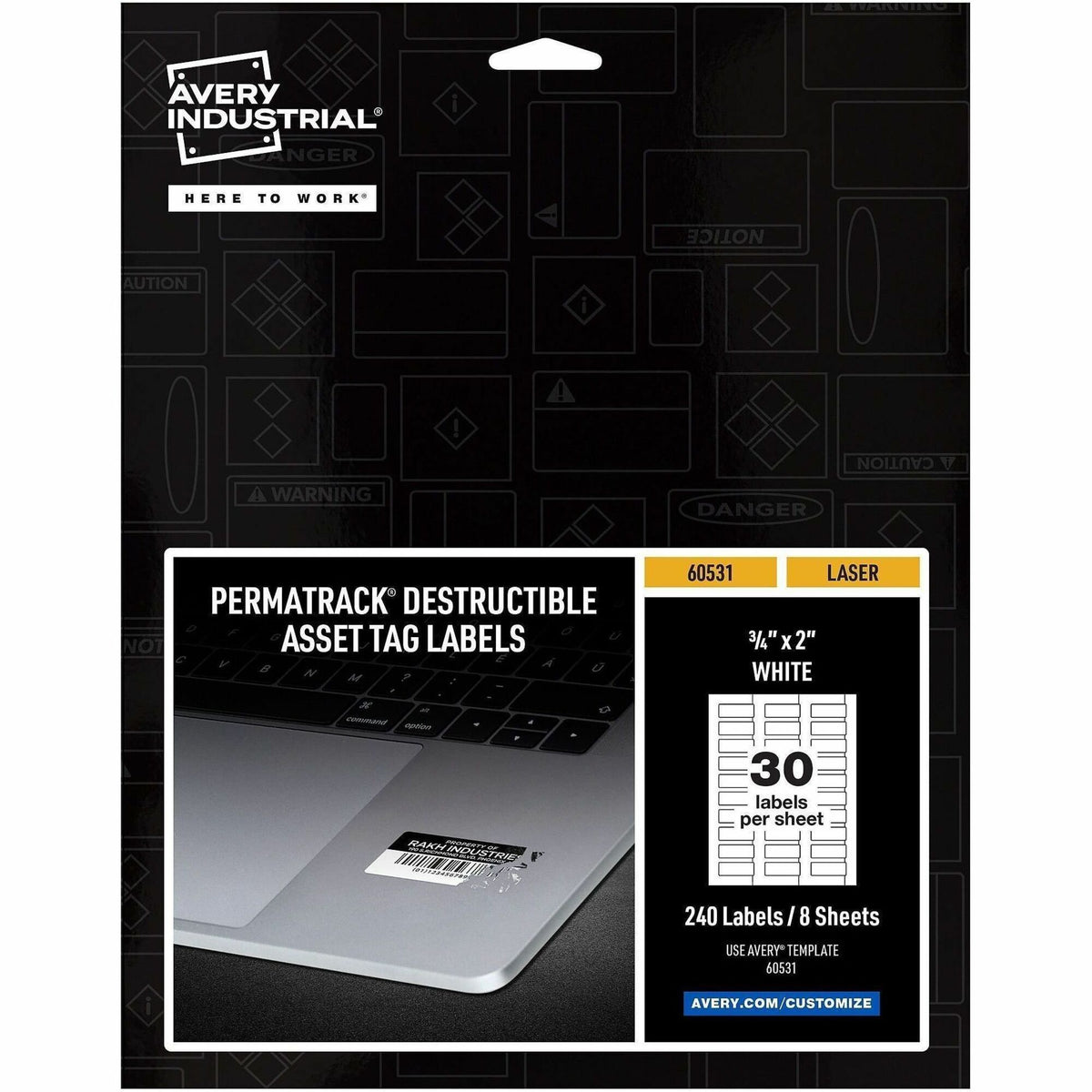 Avery PermaTrack Destructible Asset Tag Labels, 0.75" x 2", Rectangular, White, 240/Pack (AVE60531)