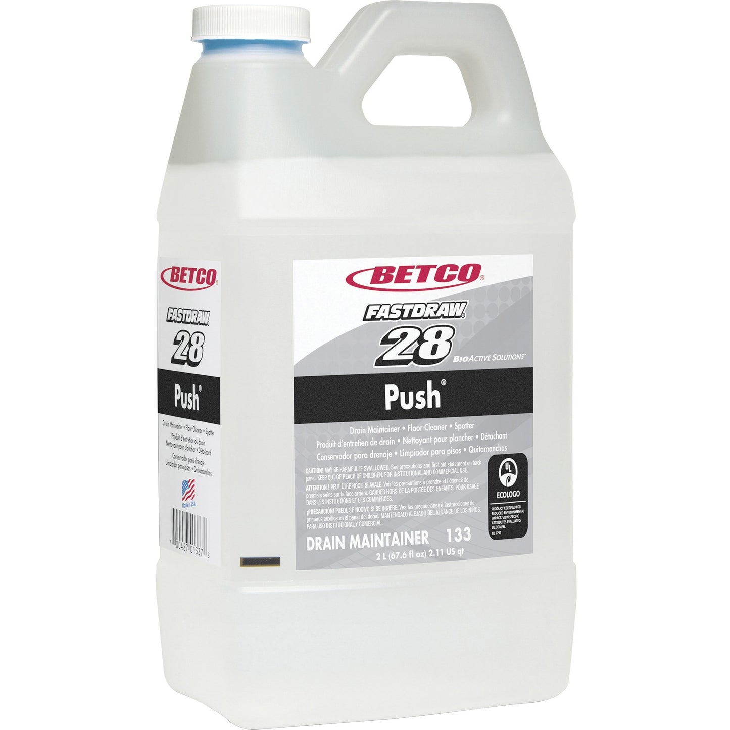 Betco BioActive Solutions FastDraw 28 Push Cleaner, Concentrate, 67.6 fl oz, New Green Scent (BET1334700)