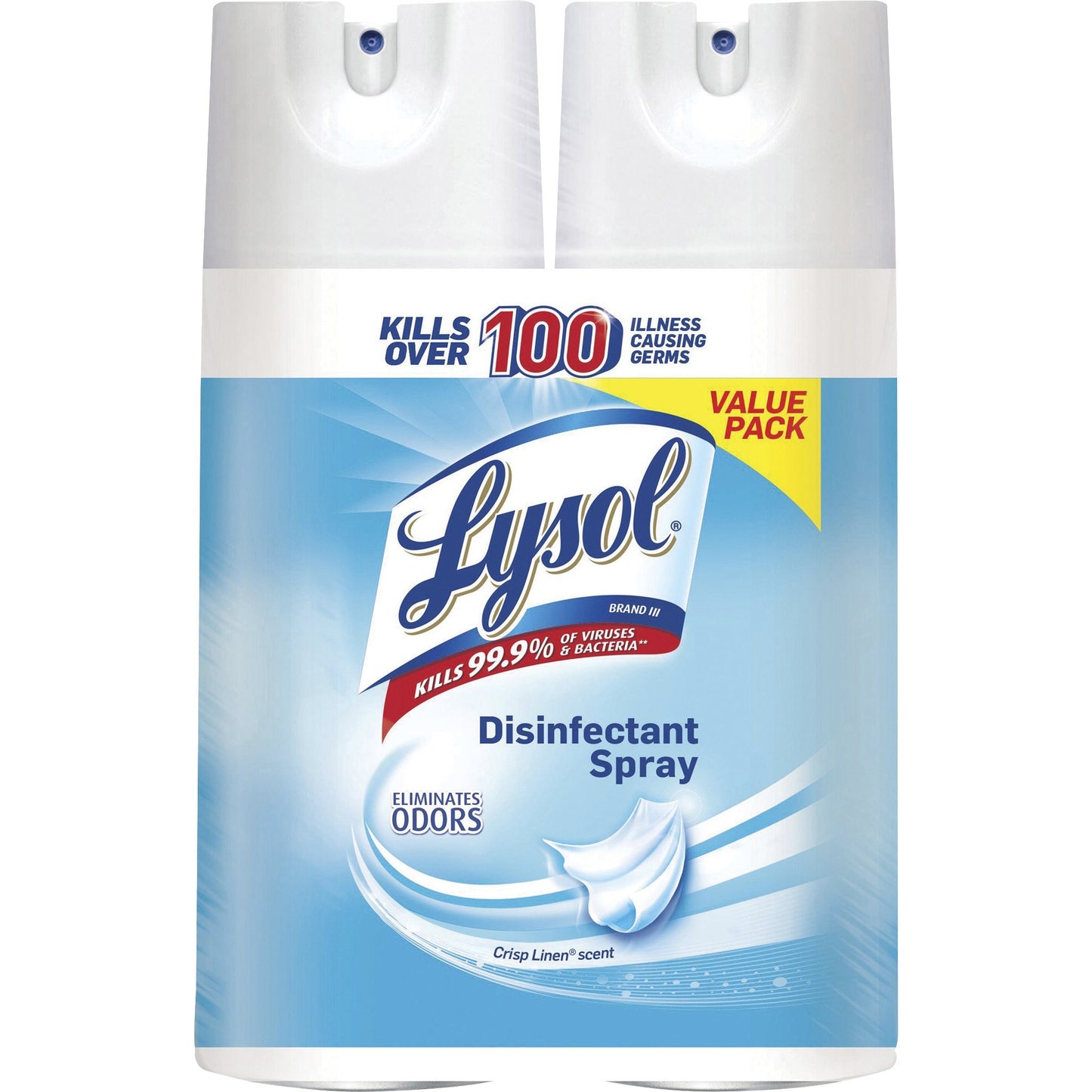 Lysol Crisp Linen Disinfectant Spray, 12.5 fl oz (0.4 quart), Crisp Linen Scent, 2/Pack (RAC89946PK)