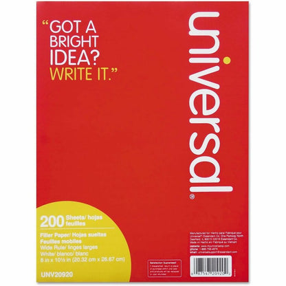 Universal Filler Paper, 3-Hole, 8 x 10.5, Wide/Legal Rule, 200/Pack (UNV20920)