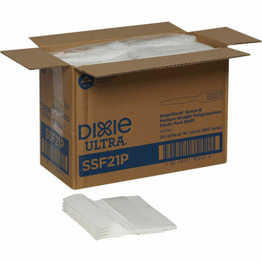 Dixie® SmartStock Plastic Cutlery Refill, Fork, 5.8", Series-B Mediumweight, White, 40/Pack, 24 Packs/Carton (DXESSF21P)