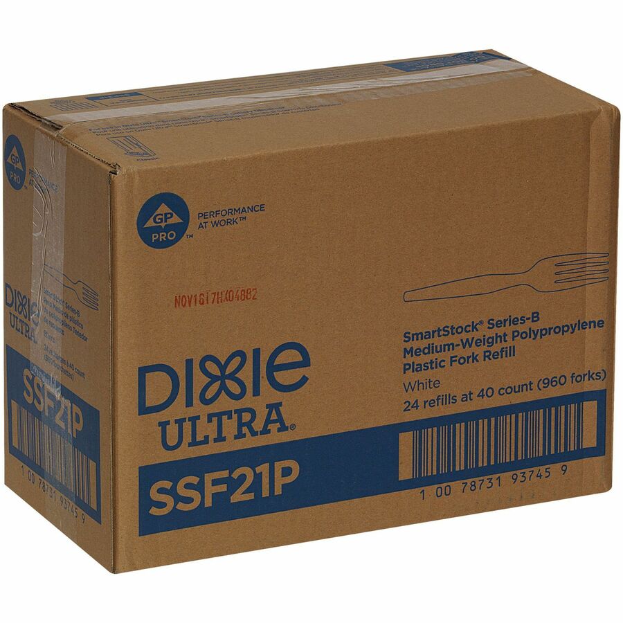 Dixie® SmartStock Plastic Cutlery Refill, Fork, 5.8", Series-B Mediumweight, White, 40/Pack, 24 Packs/Carton (DXESSF21P)