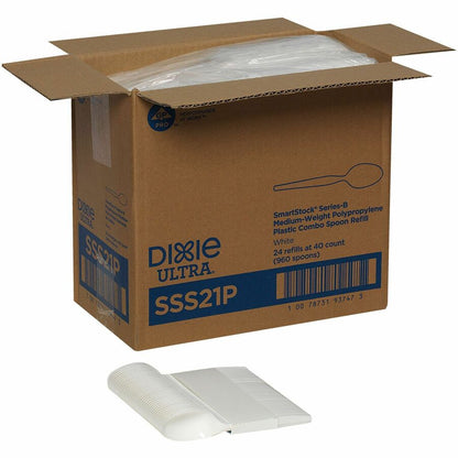 Dixie® SmartStock Plastic Cutlery Refill, Teaspoon, 5.5", Series-B Mediumweight, White, 40/Pack, 24 Packs/Carton (DXESSS21P)