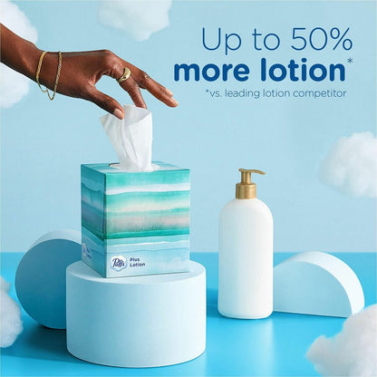Puffs Plus Lotion Facial Tissue, 2 Ply, 8.20" x 8.40", White, 124/Box, 6/Pack (PGC39383PK)