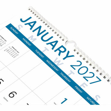 Blueline 12-Month Large Print Monthly Wall Calendar, January 2027 to December 2027 (REDC173106)
