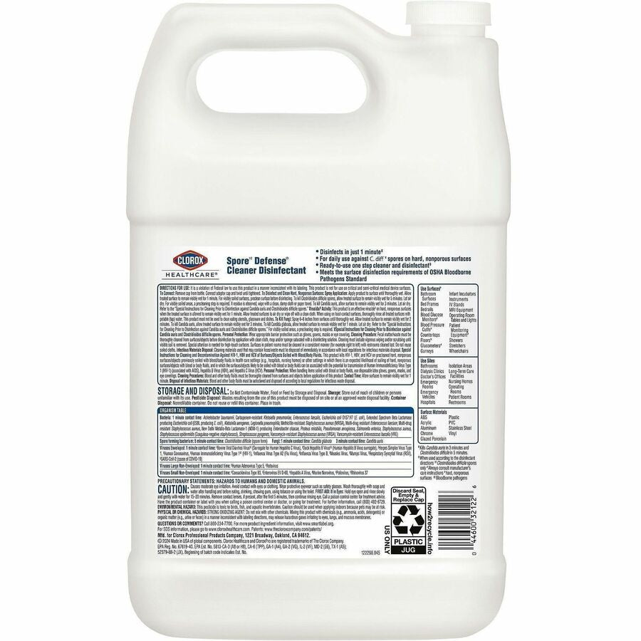 Clorox Healthcare Spore Defense Cleaner Disinfectant Refill, Ready-To-Use, 128 fl oz (CLO32122)