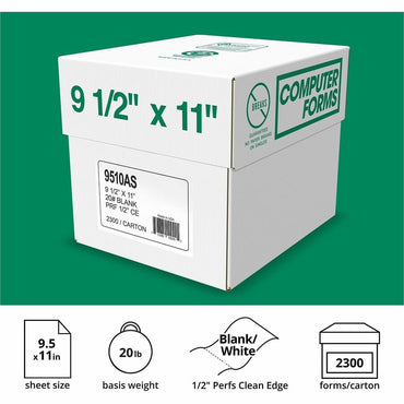 Domtar Continuous Paper, 9 1/2" x 11", 20 lb Basis Weight, White, 10/Carton (DMR9510AS)