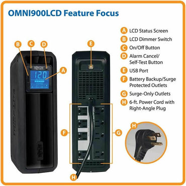 Tripp Lite series OmniSmart OMNI900LCD 900 VA Tower UPS (TRPOMNI900LCD)