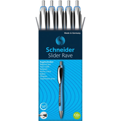 Schneider Slider Rave XB Ballpoint Pen, Retractable, Black Ink, Black Rubberized, Light Blue Barrel, 5/Pack (RED132501PK)