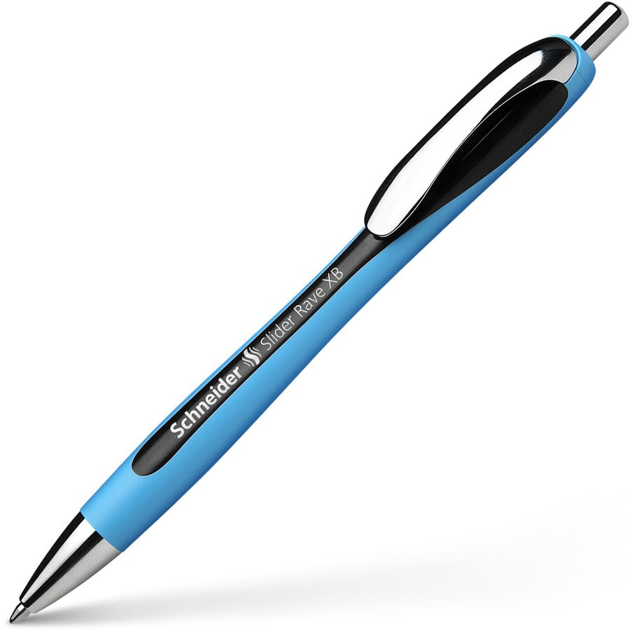 Schneider Slider Rave XB Ballpoint Pen, Retractable, Black Ink, Black Rubberized, Light Blue Barrel, 5/Pack (RED132501PK)