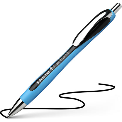 Schneider Slider Rave XB Ballpoint Pen, Retractable, Black Ink, Black Rubberized, Light Blue Barrel, 5/Pack (RED132501PK)