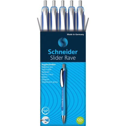 Schneider Slider Rave XB Ballpoint Pen, Retractable, Blue Ink, Blue Rubberized, Light Blue Barrel, 5/Pack (RED132503PK)