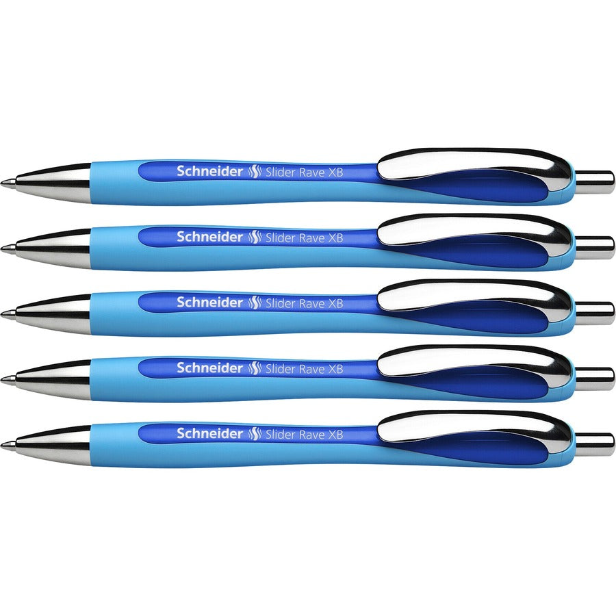 Schneider Slider Rave XB Ballpoint Pen, Retractable, Blue Ink, Blue Rubberized, Light Blue Barrel, 5/Pack (RED132503PK)