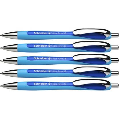 Schneider Slider Rave XB Ballpoint Pen, Retractable, Blue Ink, Blue Rubberized, Light Blue Barrel, 5/Pack (RED132503PK)