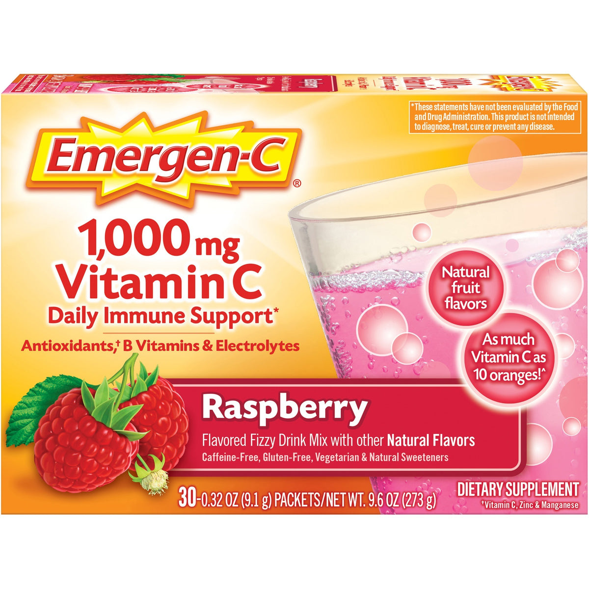 Emergen-C Raspberry Vitamin C Drink Mix, 30/Pack (GKC30201)