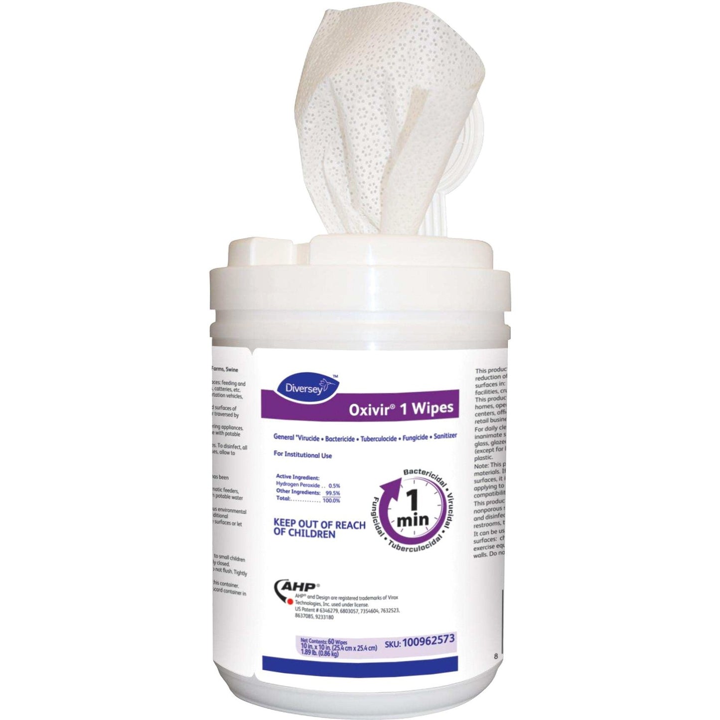 Diversey One-Step Ready-to-Use Hospital Disinfectant Cleaner Wipe, Cherry Almond Scent, 60/Pack, 12/Carton (DVO100962573)