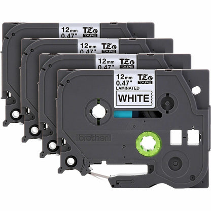 Brother TZe Series Standard Adhesive Laminated Labeling Tape, 0.5", Black on White, 4/Pack (BRTTZE2314PKB)