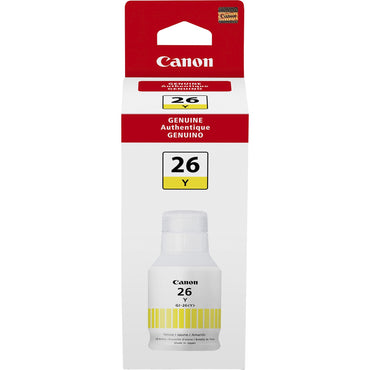Canon GI-26 Pigment Color Ink Bottle, Inkjet, Yellow, 14000 Pages, 132 mL, High Yield (CNMGI26Y)