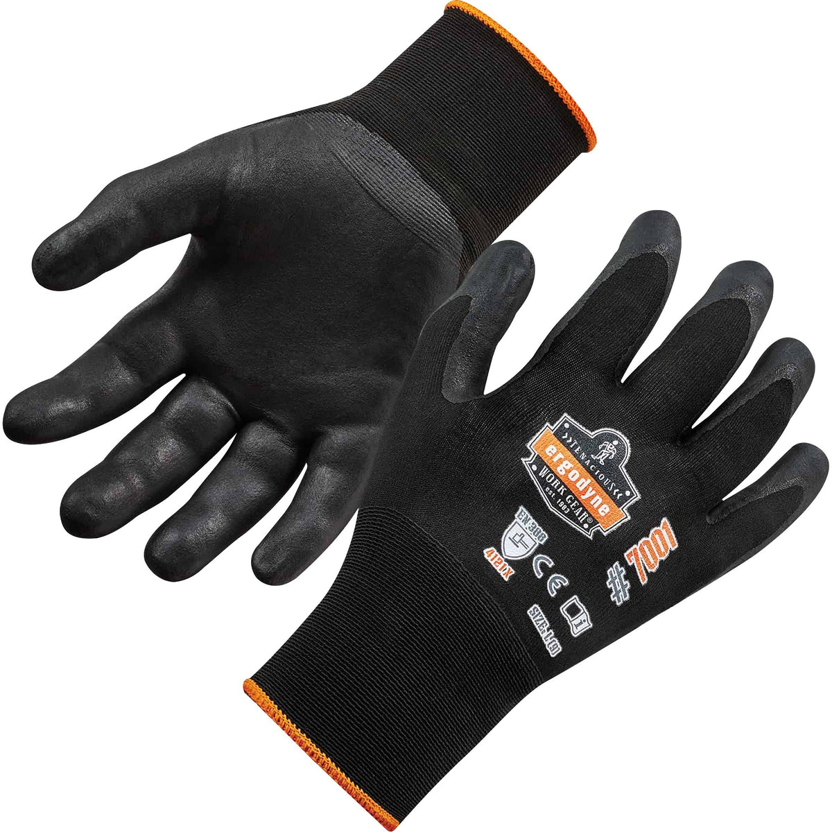 Ergodyne ProFlex 7001 Nitrile-Coated Gloves, EN388: 4121X, 8.25" Long, Small, Black, Pair (EGO17952)