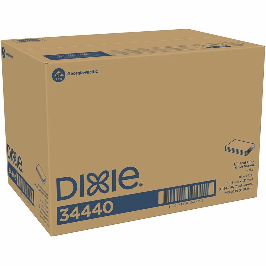 Dixie Dinner Napkin, 2 Ply, 1/8 Fold, 15" x 16", Scrollwork Pattern, White, 126/Pack (GPC34440PK)