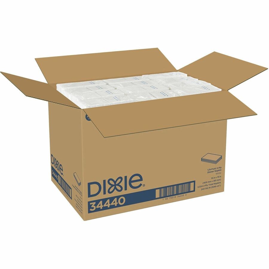 Dixie Dinner Napkin, 2 Ply, 1/8 Fold, 15" x 16", Scrollwork Pattern, White, 126/Pack (GPC34440PK)