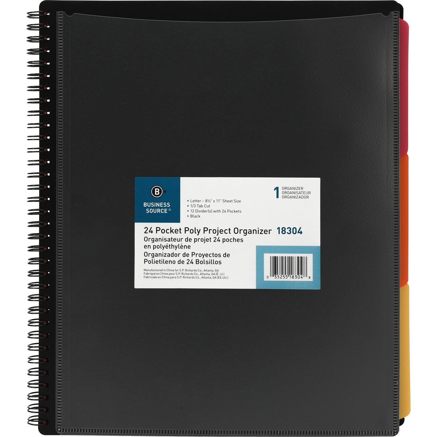 business-source-1-3-tab-cut-letter-organizer-folder-8-1-2-x-11-spiral-fastener-24-pocket-s-black-1-each-num-bsn18304_1