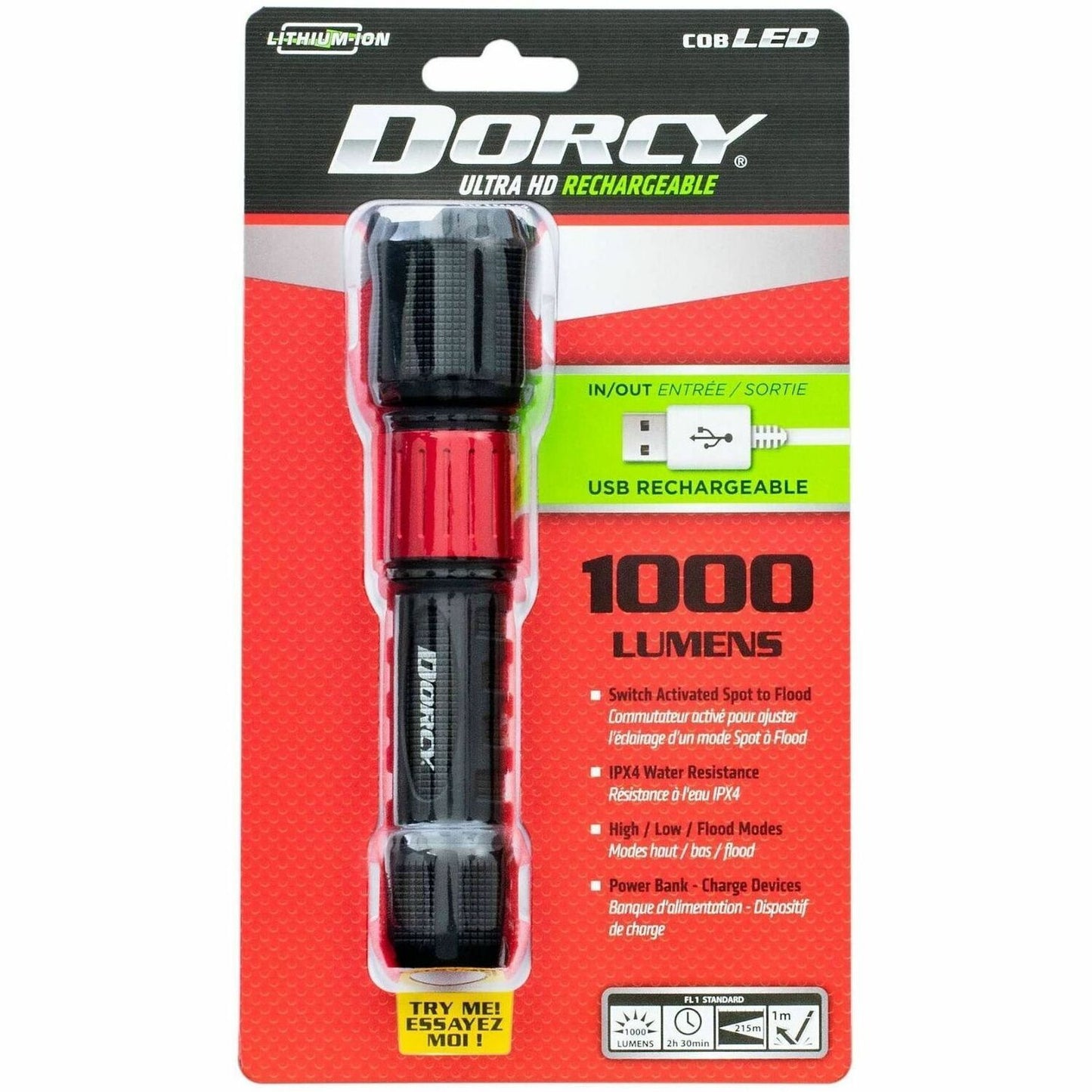 Dorcy Ultra 1000 Lumen USB Rechargeable Flashlight With Powerbank, LED, 1000 lm Lumen (DCY414358)