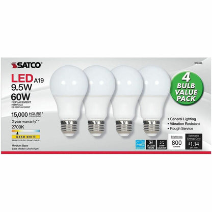 Satco LED Light Bulb, 9.50 W, 60 W Incandescent Equivalent Wattage, 12/Pack (SDNS39596)