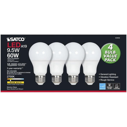 Satco LED Light Bulb, 9.50 W, 60 W Incandescent Equivalent Wattage, 12/Pack (SDNS39596)