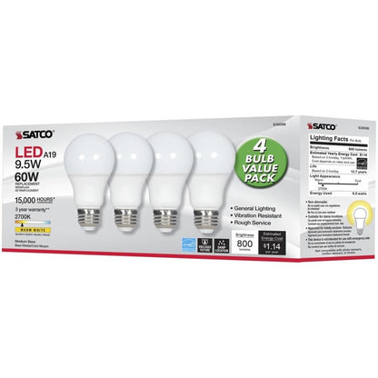 Satco LED Light Bulb, 9.50 W, 60 W Incandescent Equivalent Wattage, 12/Pack (SDNS39596)