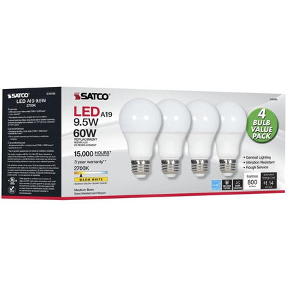Satco LED Light Bulb, 9.50 W, 60 W Incandescent Equivalent Wattage, 12/Pack (SDNS39596)