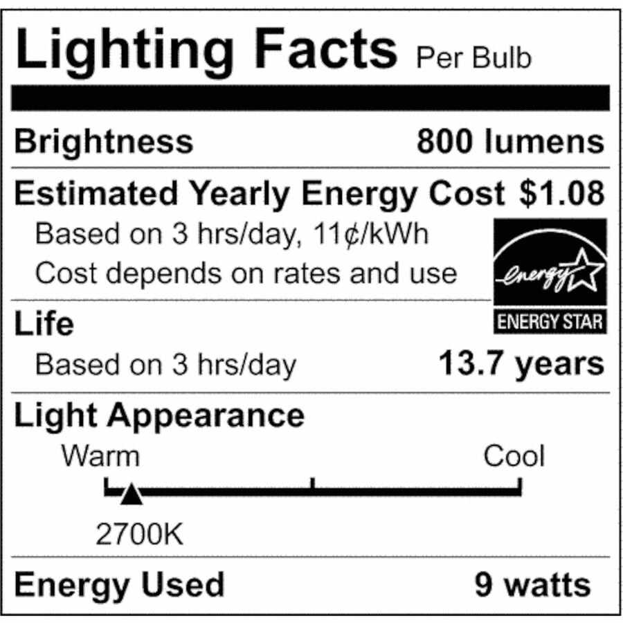 Satco LED Light Bulb, 9.50 W, 60 W Incandescent Equivalent Wattage, 12/Pack (SDNS39596)
