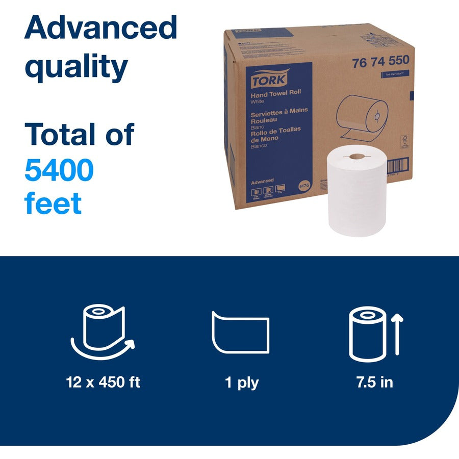 TORK Advanced Hand Towel Roll, 1 Ply, 1 15/16" Core, 12/Carton (TRK7674550)